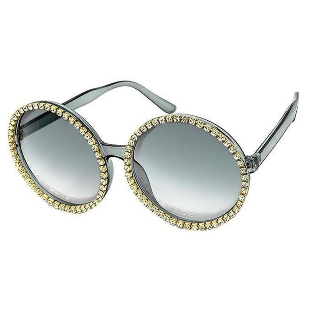 Oh Darling! Bling Round Sunglasses Rhinestones w/ Gray Frames and Gradient Lens